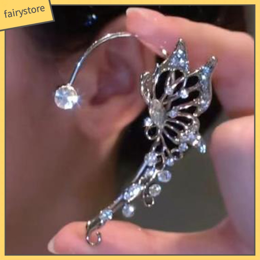 [FRO] Khuyên Kẹp Vành Tai Không Xỏ Dát Đá Hình Bướm Rỗng Phong Cách Hàn Quốc