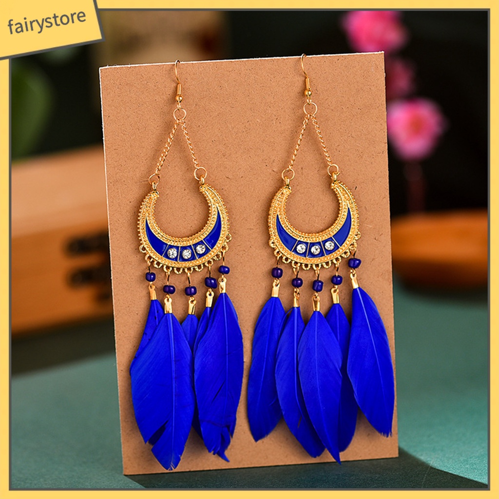 1 Đôi Bông Tai Hình Lông Vũ Phong Cách Bohemia