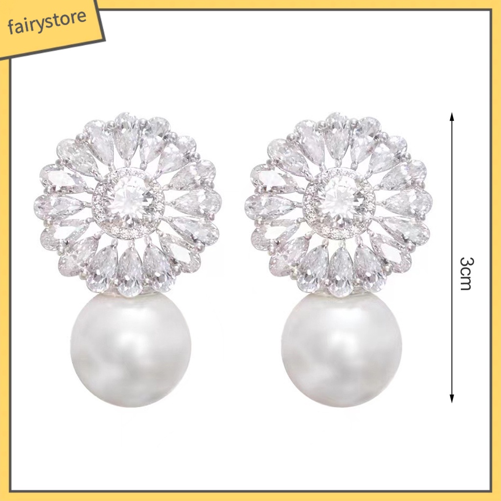 1 Đôi Bông Tai Dáng Dài Đính Đá Zircon Giả Hình Học Đính Ngọc Trai Thời Trang