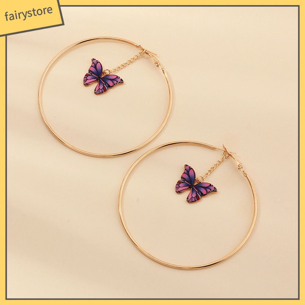 Khuyên Tai Dạng Vòng Lủng Lẳng Mặt Bướm Dây Xích Lớn Thanh Lịch Cho Nữ