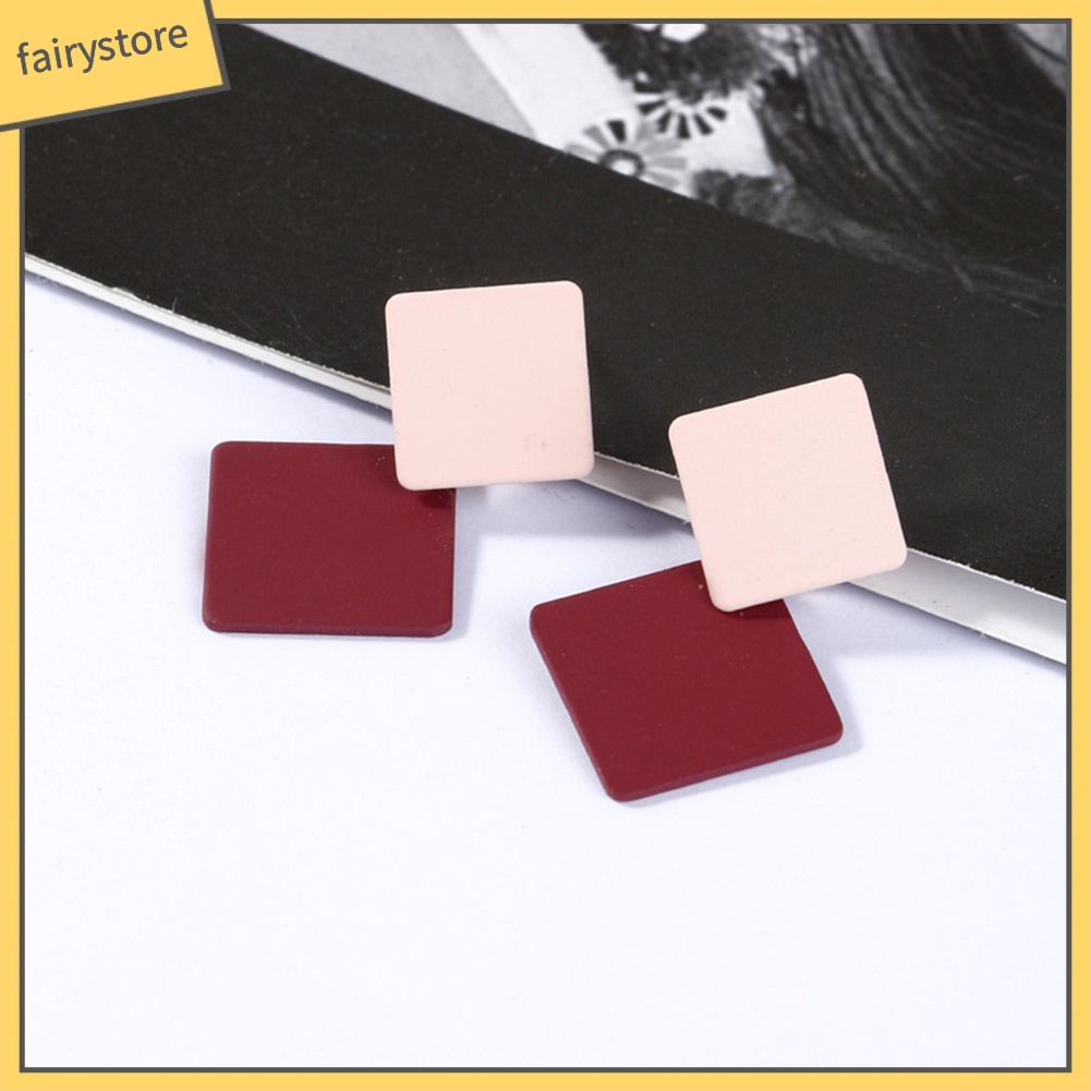 Set 2 Đôi Khuyên Tai Hình Khối Vuông Nhiều Màu Sắc Thời Trang Dành Cho Nữ