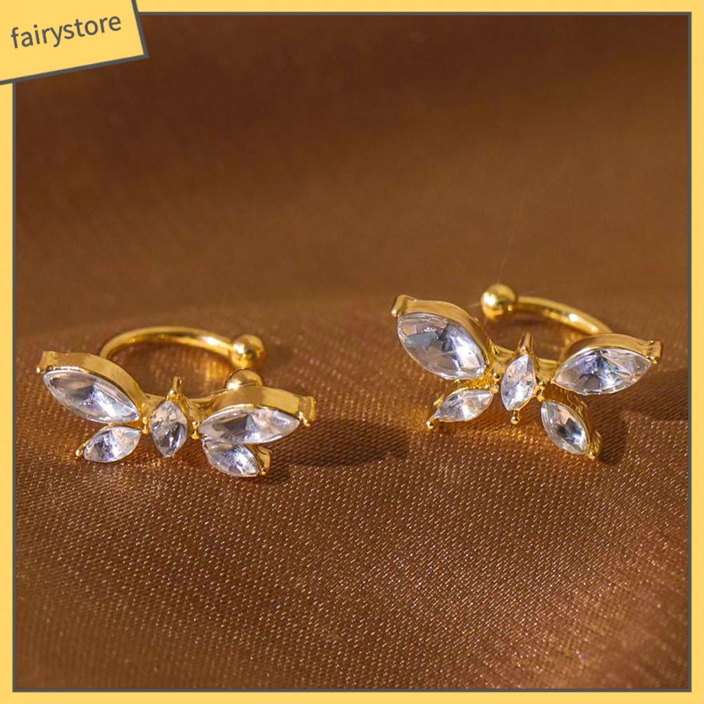 1 Đôi Bông Tai Kẹp Hình Bướm Đính Đá Zircon Phong Cách Nhật Bản Dành Cho Nữ