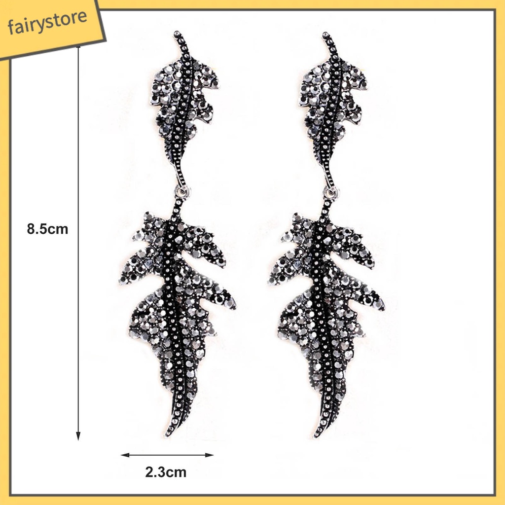 1 Đôi Bông Tai Hình Chiếc Lá Đính Đá Phong Cách Vintage Dành Cho Nữ