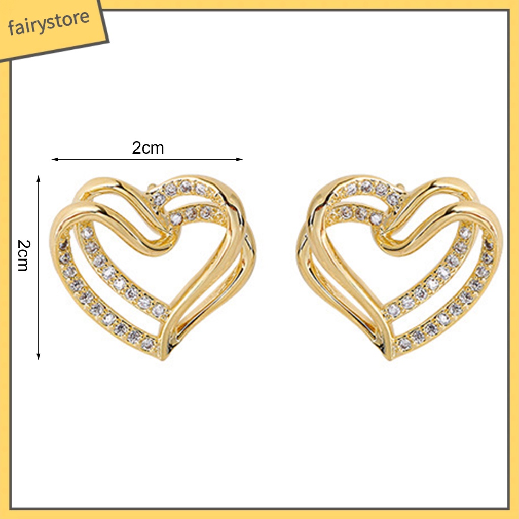 1 Đôi Bông Tai Hình Trái Tim Đính Đá Lấp Lánh Sang Trọng