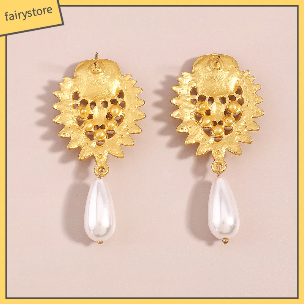 1 Đôi Bông Tai Đính Đá Ngọc Trai Nhân Tạo Màu Xanh Dương Phong Cách Thời Trung Cổ Thời Trang