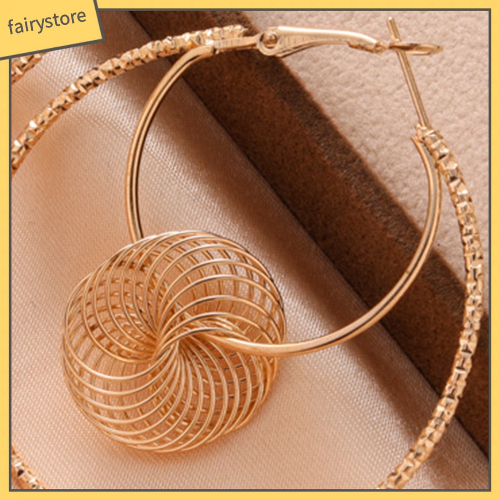 1 Đôi Bông Tai Hình Tròn Hai Lớp Bằng Kim Loại Thời Trang