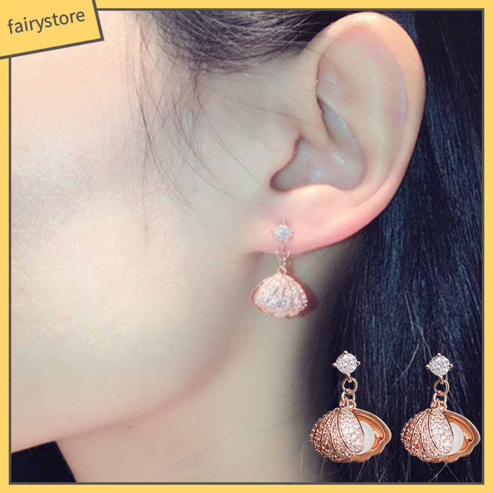 Bông Tai Hình Vỏ Sò Đính Ngọc Trai Nhân Tạo Thời Trang Dành Cho Nữ