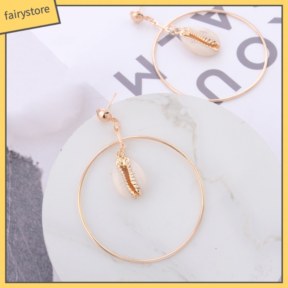 Bông Tai Hình Tròn Lớn Họa Tiết Vỏ Sò Rỗng Thời Trang Đi Biển Cho Nữ