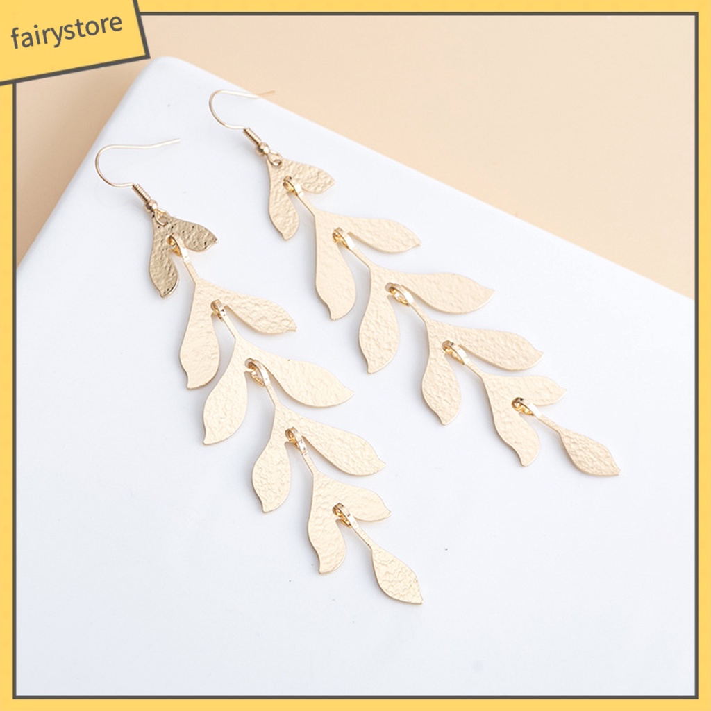 1 Đôi Bông Tai Dáng Dài Hình Chiếc Lá Nhiều Lớp Bằng Kim Loại Thời Trang Thanh Lịch Dùng Làm Quà Tặng Sinh Nhật