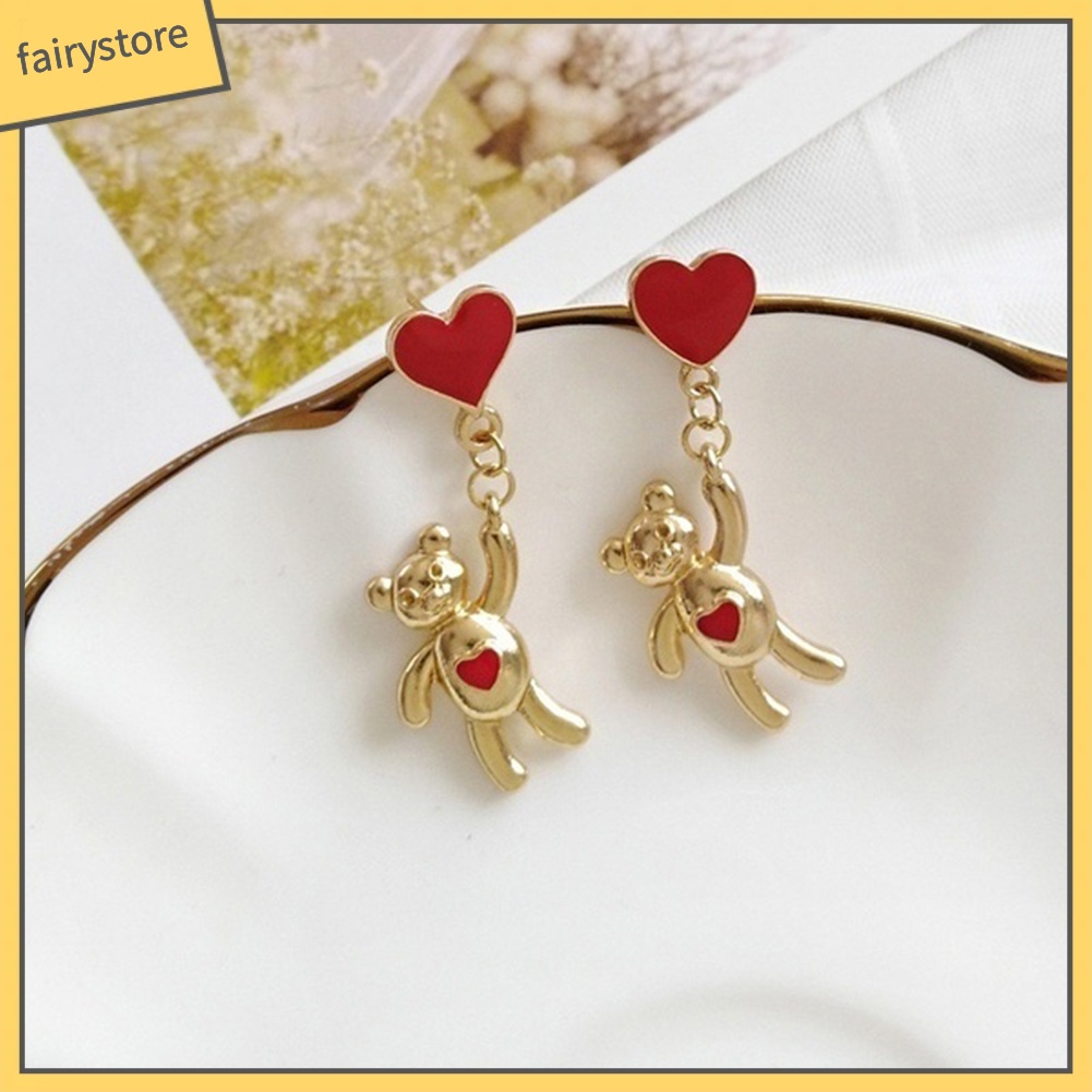 [FRO] Khuyên Tai Bất Đối Xứng Hình Khinh Khí Cầu Trái Tim Gấu Ngọt Ngào Cho Nữ