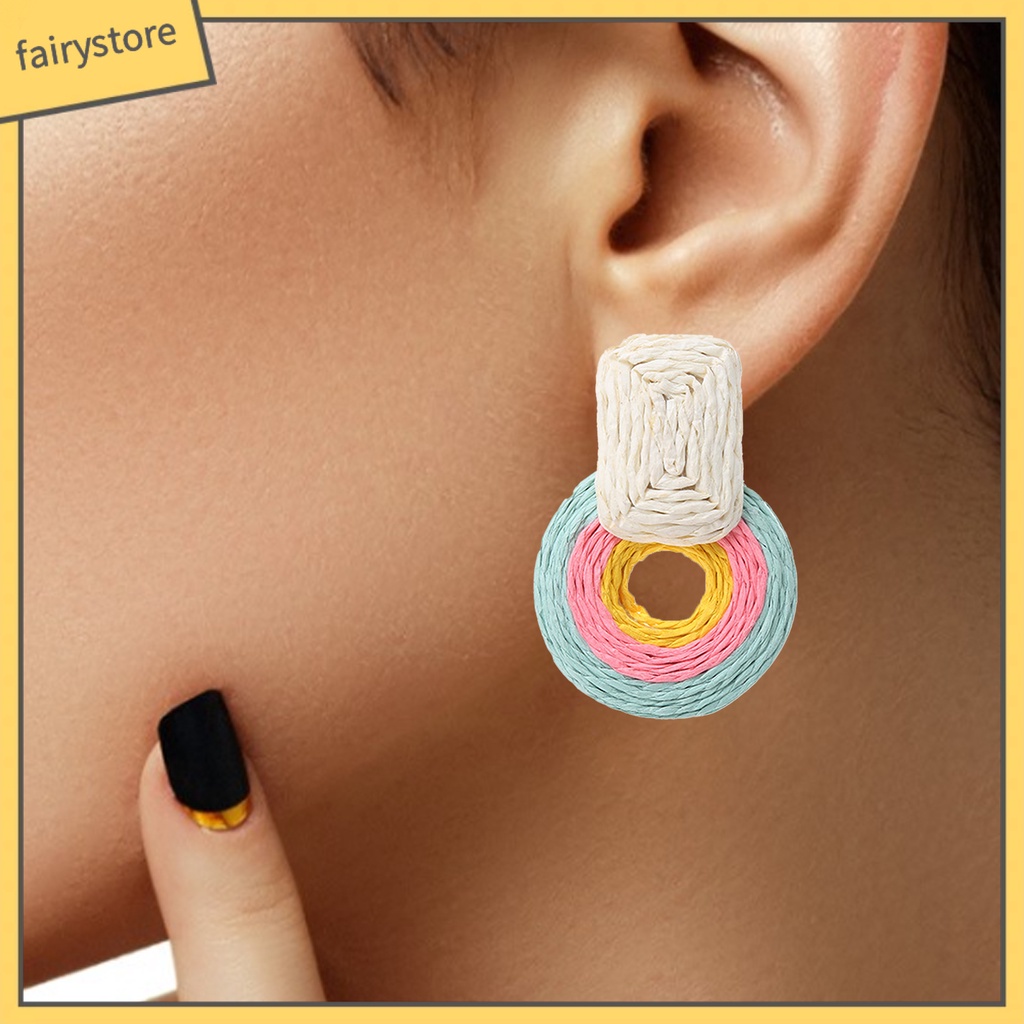 1 Đôi Bông Tai Tròn Nhiều Màu Sắc Phù Hợp Đi Biển Dành Cho Nữ