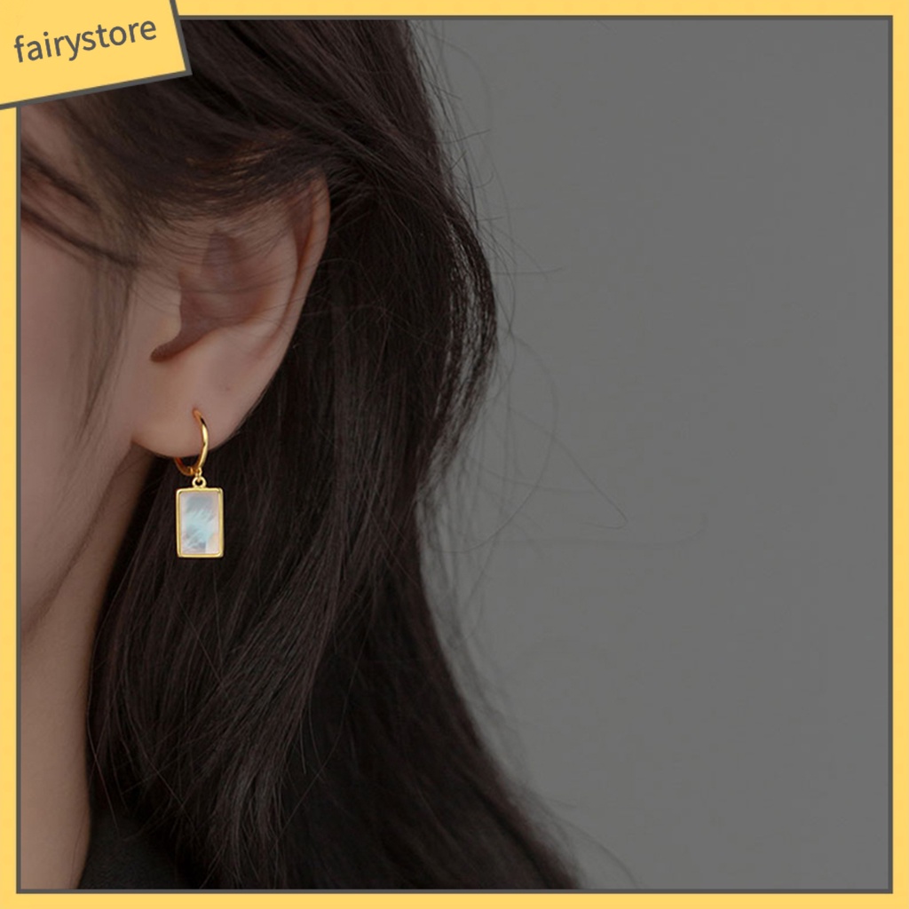 1 Đôi Bông Tai Treo Hình Học Bằng Thép Không Gỉ Chống Dị Ứng Màu Sắc Tương Phản Dành Cho Nữ