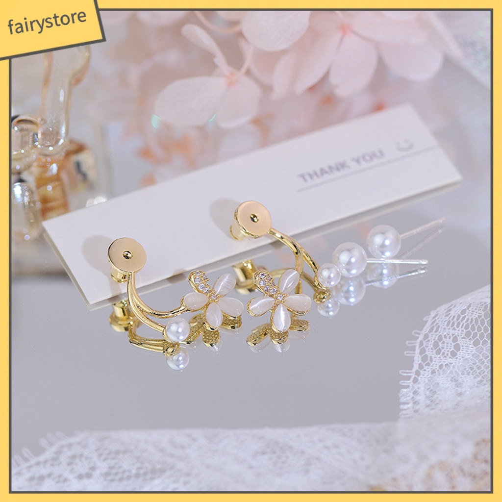 1 Đôi Bông Tai Hình Hoa Đính Ngọc Trai Nhân Tạo Phong Cách Hàn Quốc Dành Cho Nữ