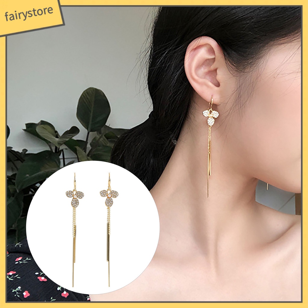 1 Đôi Bông Tai Tua Rua Dài Hình Cánh Hoa Chống Rỉ Sét Sang Trọng Cho Nữ