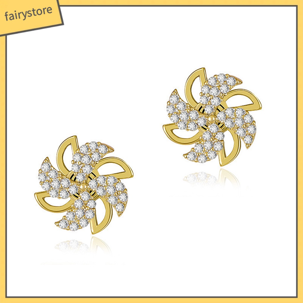 1 Đôi Bông Tai Hình Cối Xay Gió Đính Đá Zircon Sáng Tạo Dành Cho Nữ
