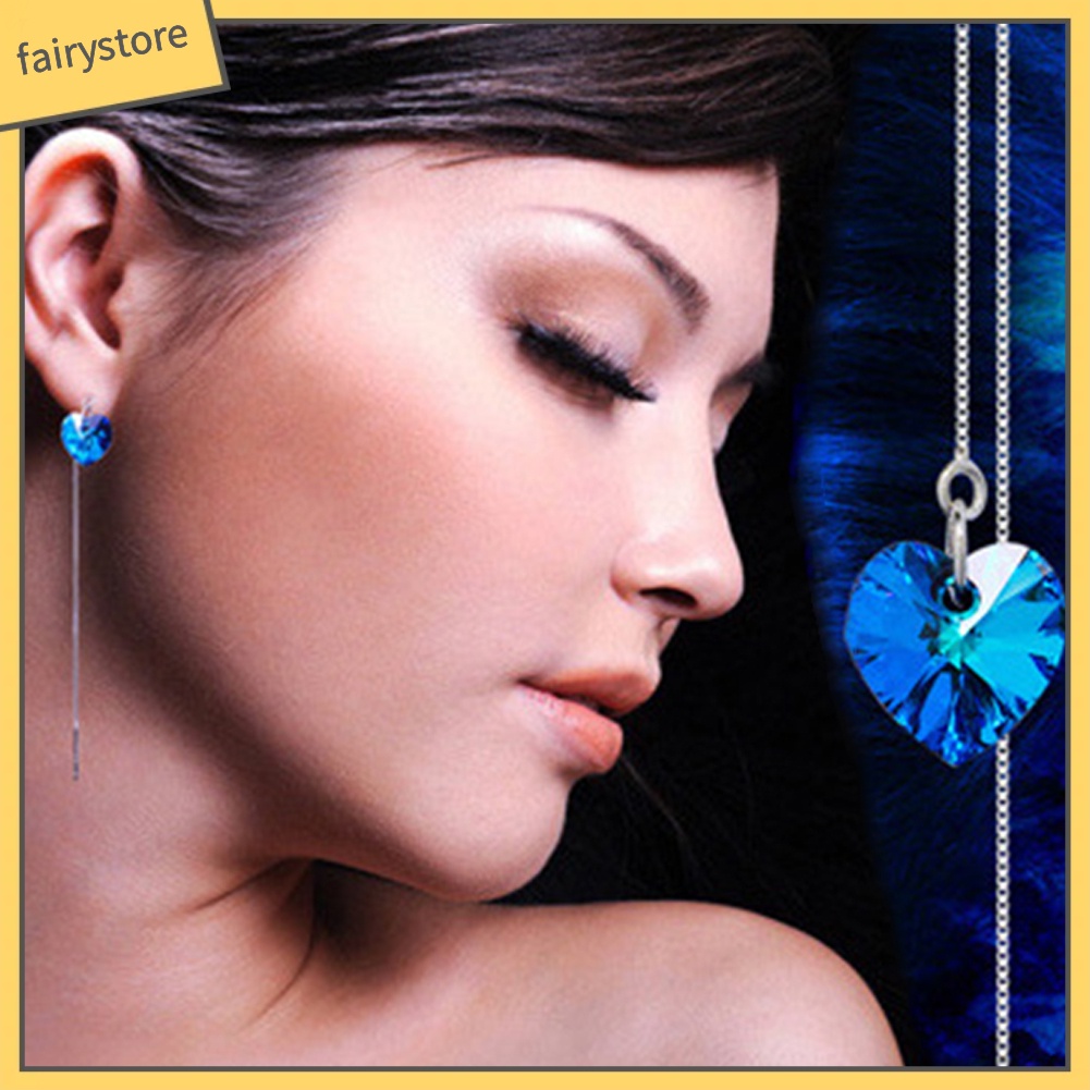 Bông Tai Chuỗi Dài Hình Trái Tim Đính Đá Thời Trang Dành Cho Nữ