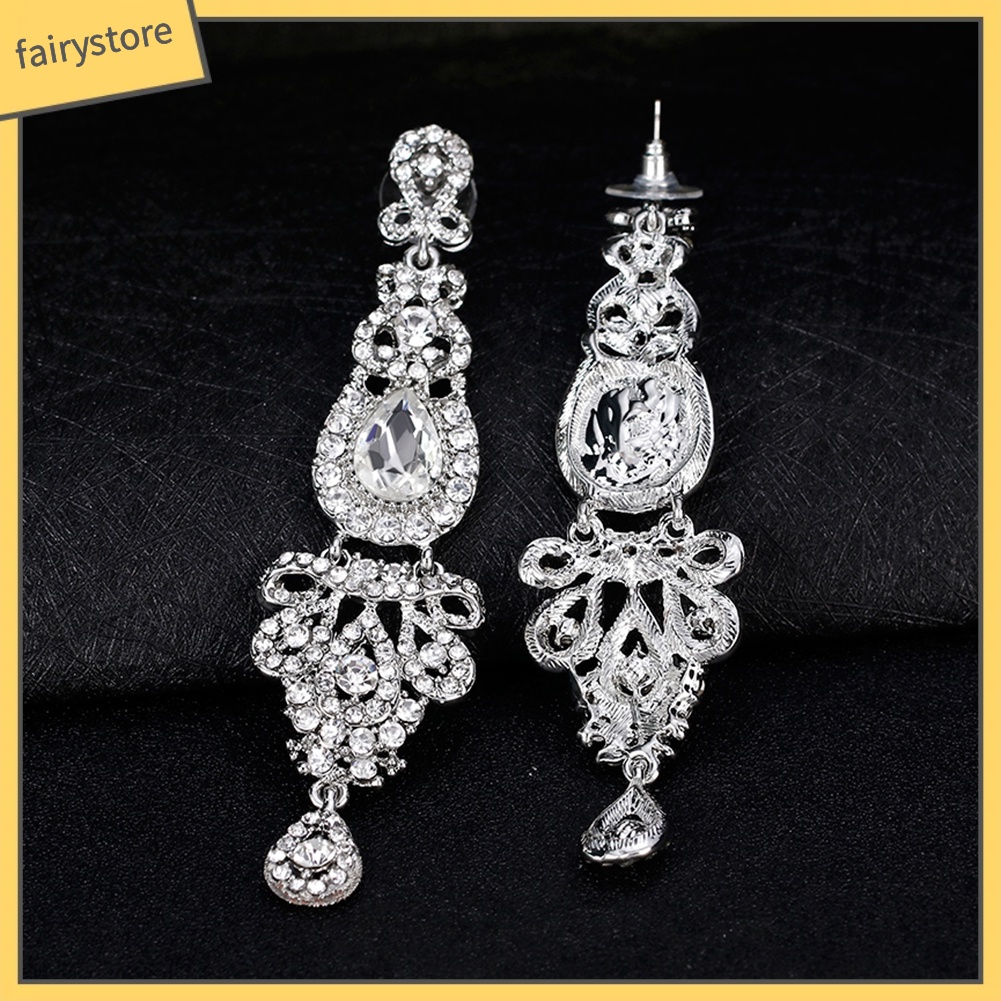 Bông Tai Dáng Dài Đính Đá Toàn Diện Phong Cách Cổ Điển Thời Trang Cho Nữ