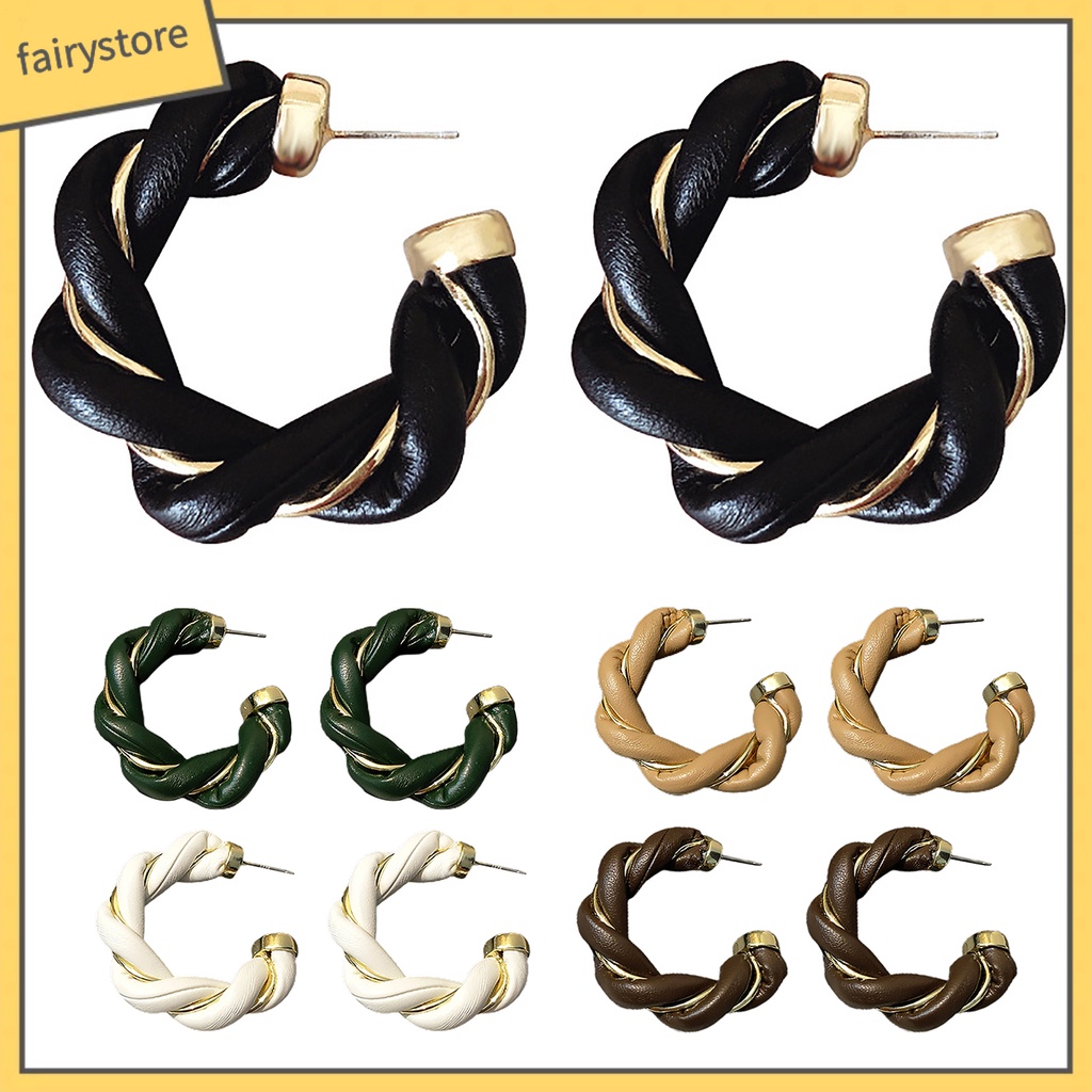 Bông Tai Dạng Vòng Xoắn Giả Da Thời Trang Dành Cho Nữ