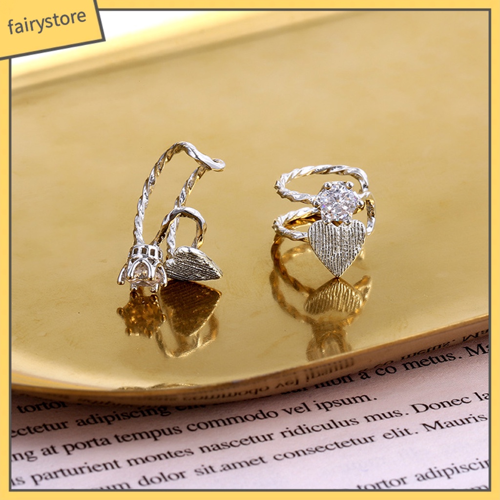 1 Khuyên Kẹp Vành Tai Hình Trái Tim Đính Đá Lấp Lánh Dễ Phối Đồ Thời Trang Cho Nữ