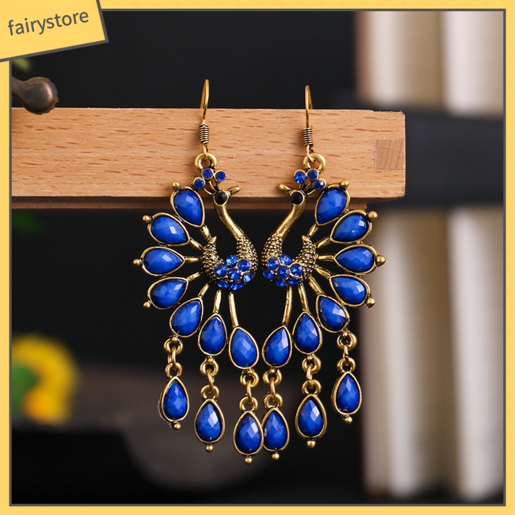 1 Đôi Bông Tai Hình Chim Công Đính Đá Trang Nhã Dành Cho Nữ