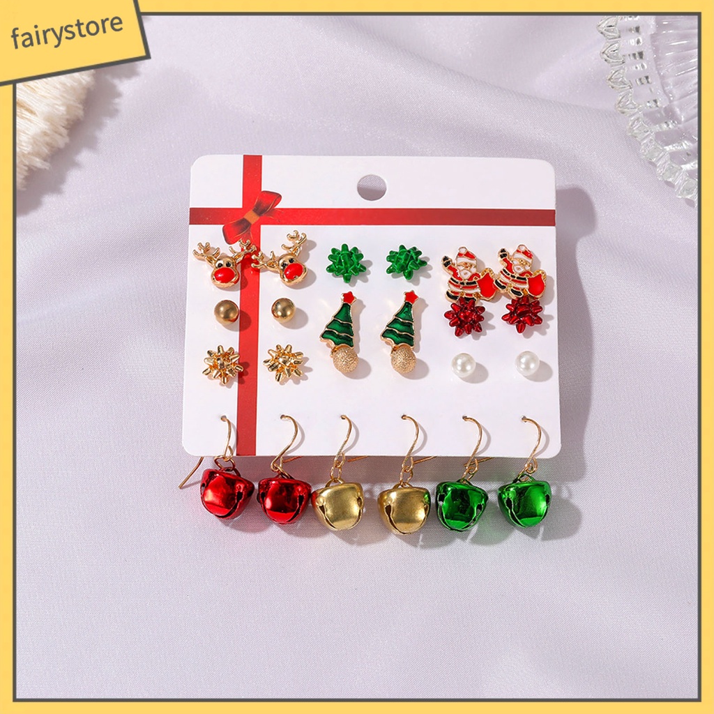 [FRO] 12 Đôi Bông Tai Hình Chuông Giáng Sinh Nhiều Màu Sắc Tinh Tế Cho Năm Mới