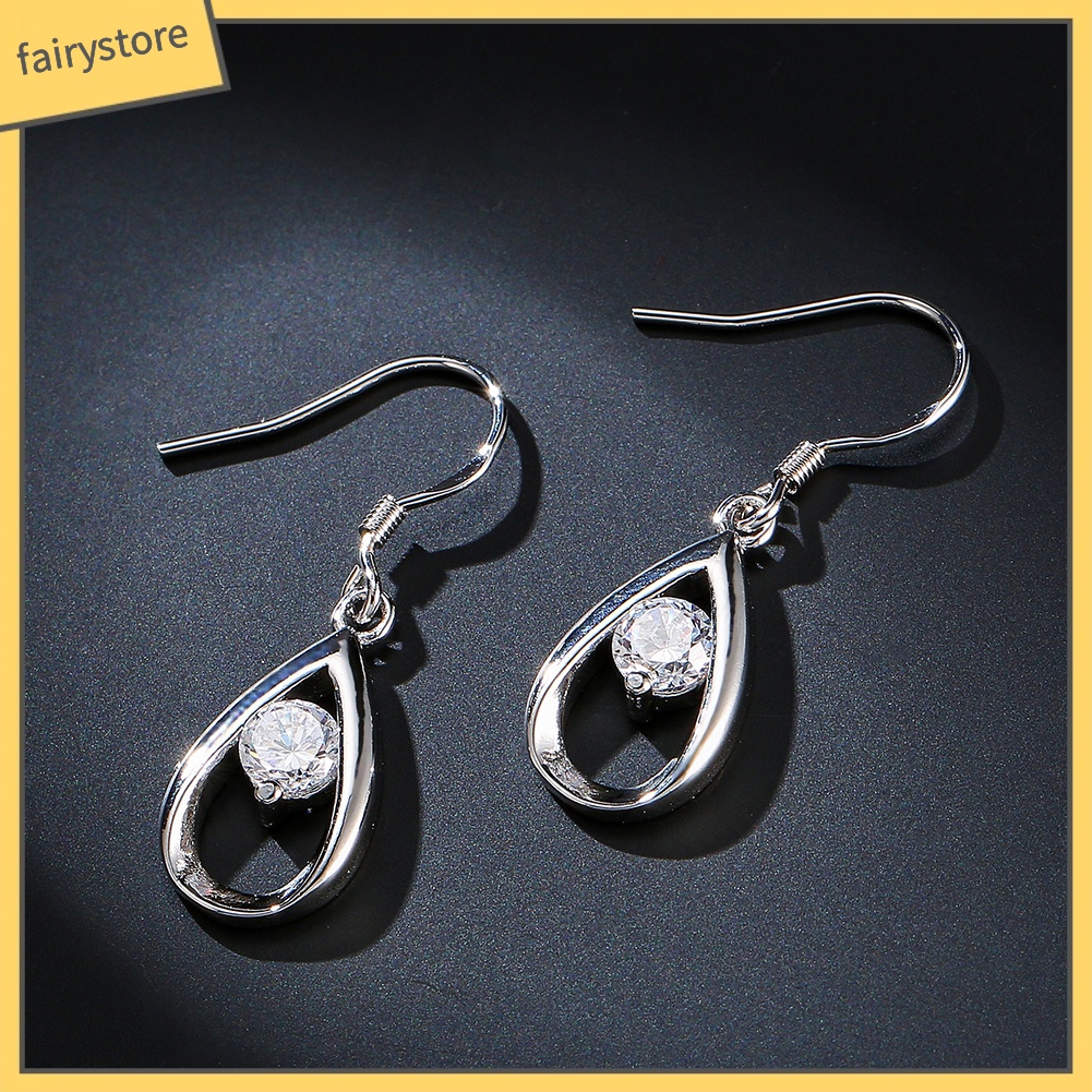 Khuyên Tai Móc Hình Giọt Nước Đính Đá Zircon Sang Trọng Cho Nữ