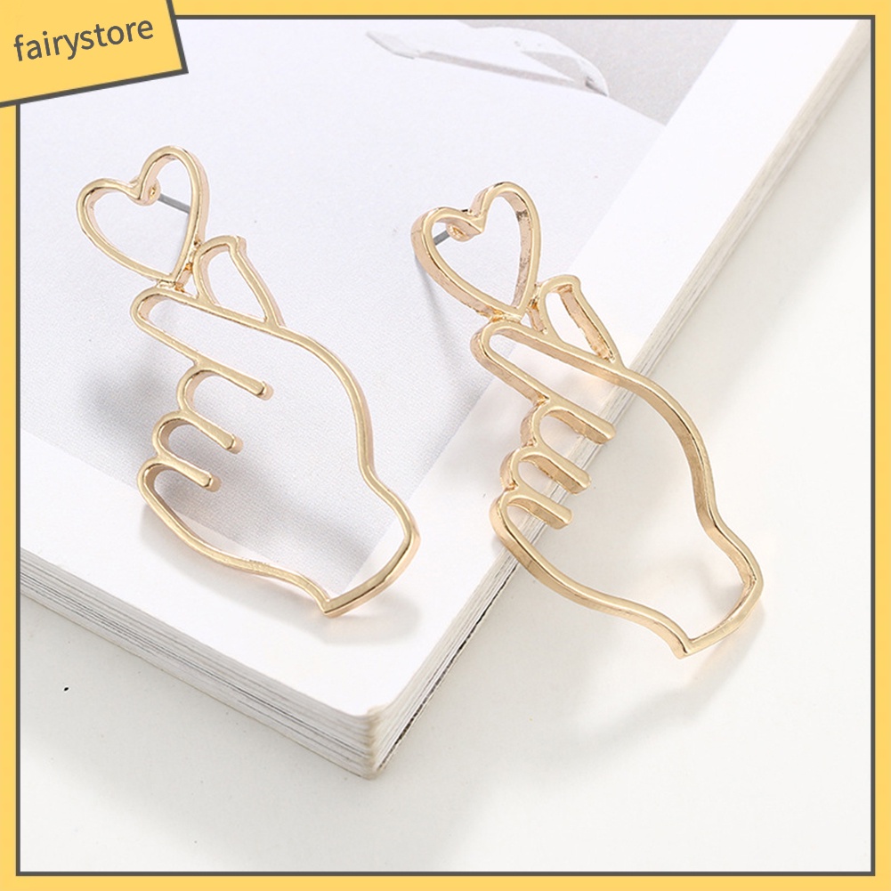 Bông Tai Hình Trái Tim Và Cử Chỉ Bằng Ngón Tay Thời Trang Dành Cho Nữ