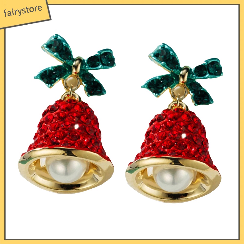 Bông Tai Hình Chuông Gió / Nơ Đính Đá / Ngọc Trai Giả Thời Trang Giáng Sinh Cho Nữ