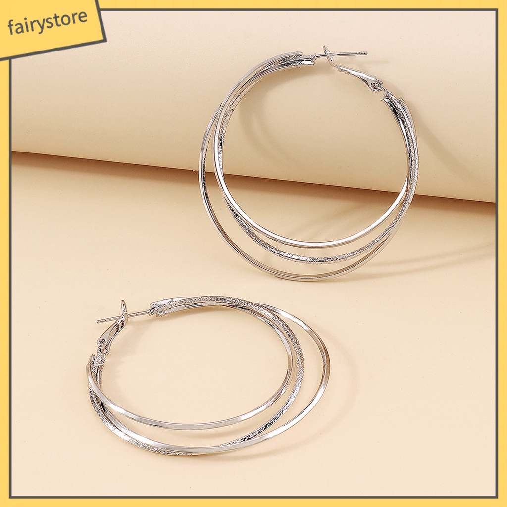 1 Đôi Bông Tai Hình Tròn Lớn Ba Lớp Thời Trang Dành Cho Nữ