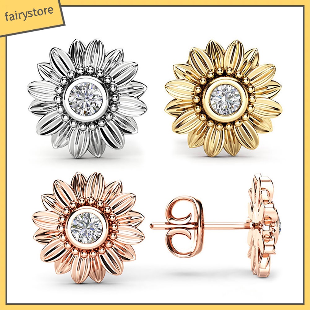 Đôi Bông Tai Hình Hoa Hướng Dương Đính Đá Thời Trang Cho Nữ
