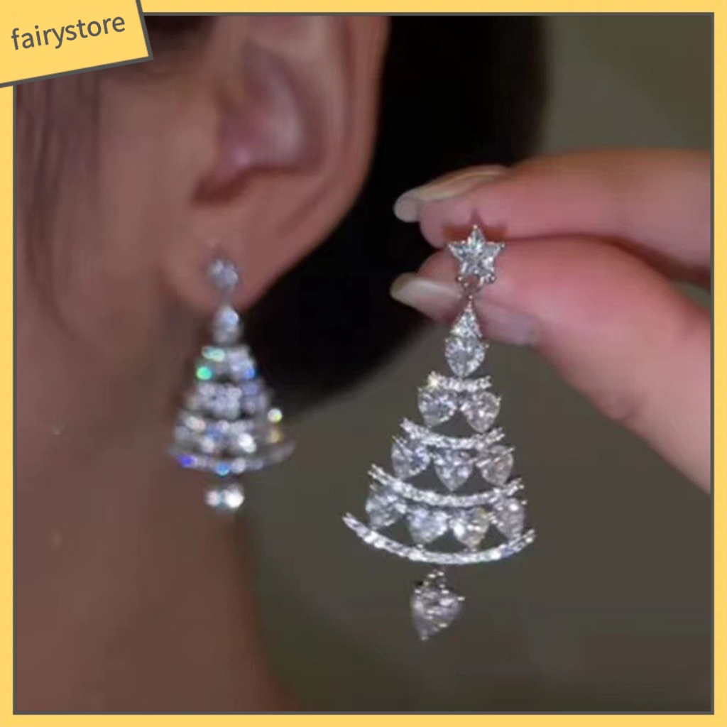 1 Đôi Bông Tai Hình Cây Thông Giáng Sinh Đính Đá Lấp Lánh Thời Trang Năm Mới Cho Nữ