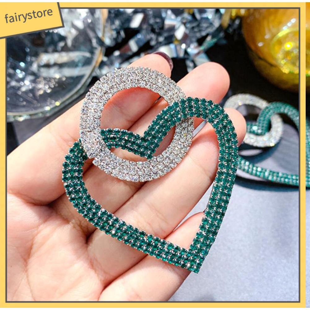 Bông Tai Hình Tròn Đính Đá Hình Trái Tim Cho Nữ