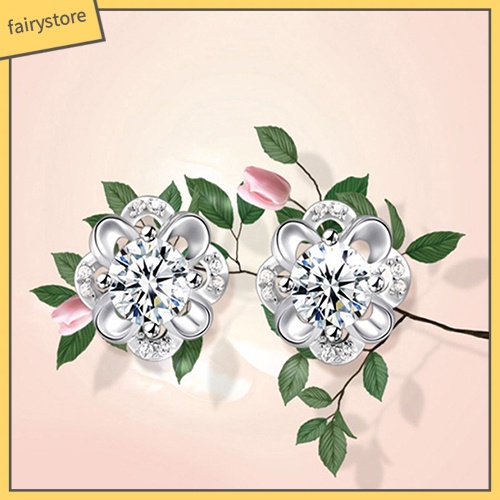 Bông Tai Mạ Bạc Hình Hoa Rỗng Đính Đá Thời Trang Cho Nữ