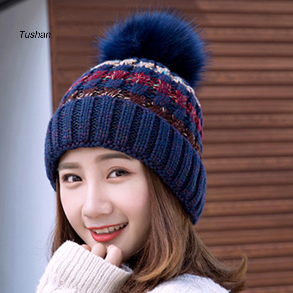 Mũ Len Beanie Đính Quả Bông Nhiều Màu Thời Trang Thu Đông Cho Nữ