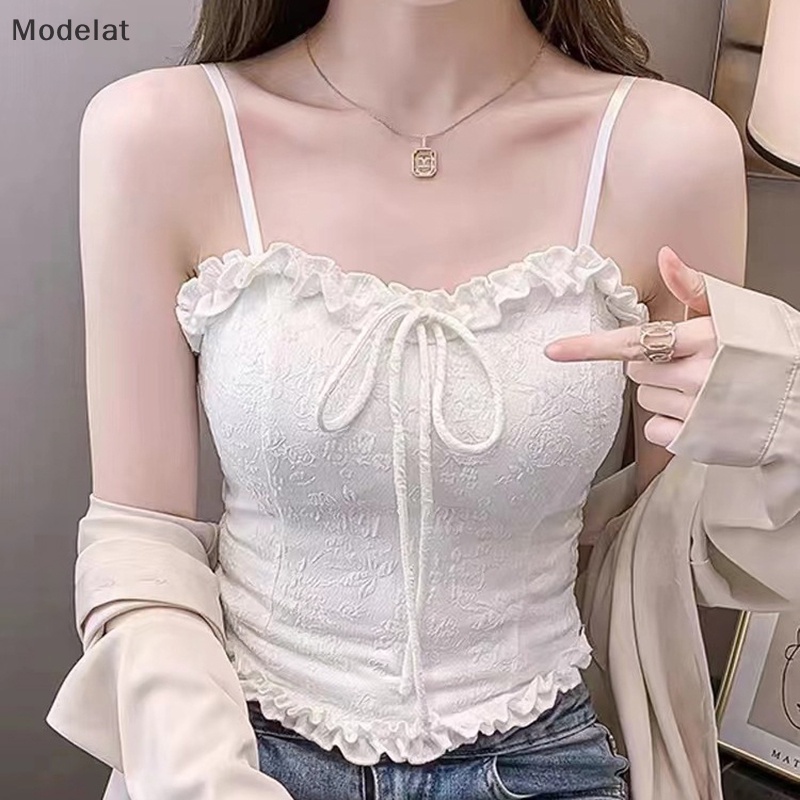 Mfc Áo Hai Dây Mùa Hè Có Đệm Ngực Phối Ren Màu Trơn Gợi Cảm Cho Nữ WTD