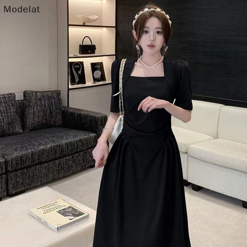 Đầm Dài Cổ Vuông Xếp Ly Thanh Lịch Thời Trang Mùa Hè Cho Nữ