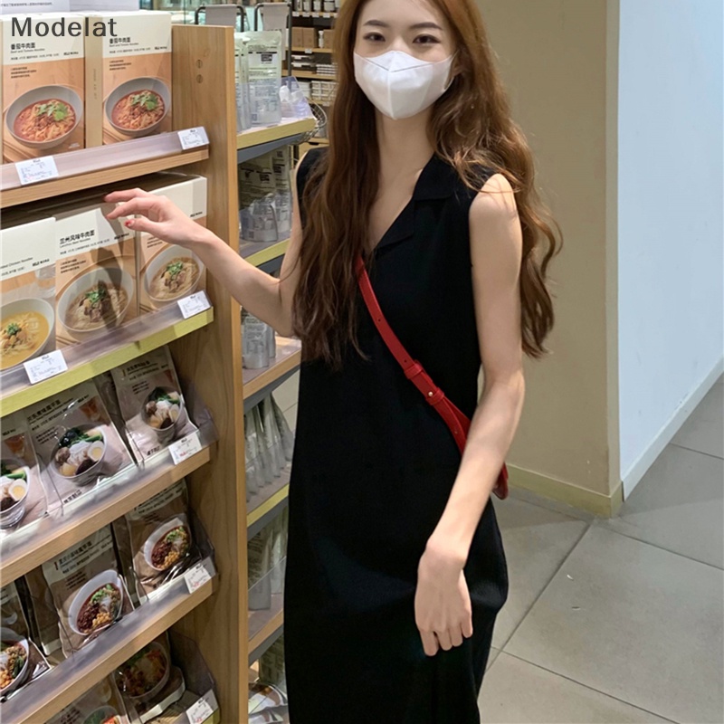 Mfc Đầm Midi Không Tay Màu Trơn Phong Cách Hàn Quốc Cho Nữ