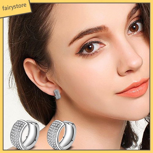 Bông Tai Tròn Đính Đá Zircon Lấp Lánh Dành Cho Nữ