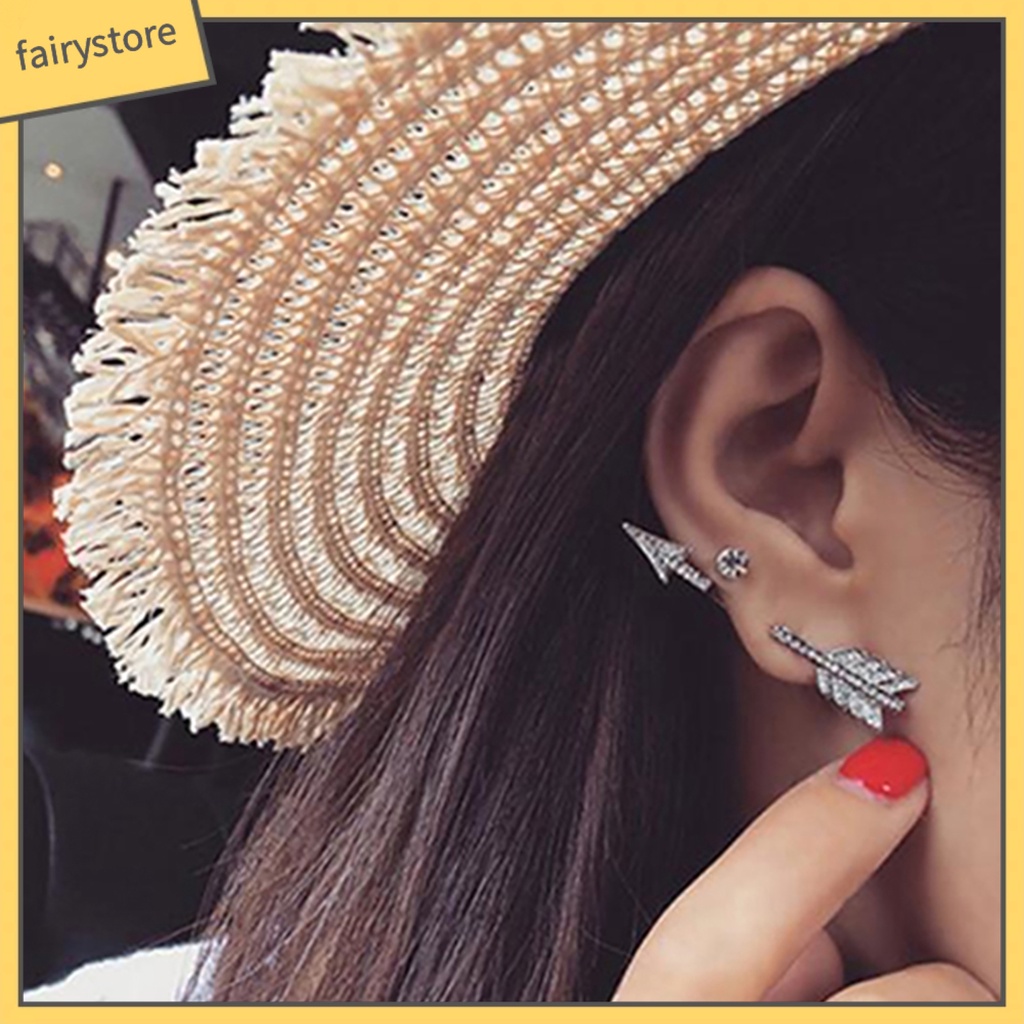 1 Khuyên Tai Hợp Kim Hình Mũi Tên / Nơ Đính Đá Pha Lê Thời Trang Cho Nữ