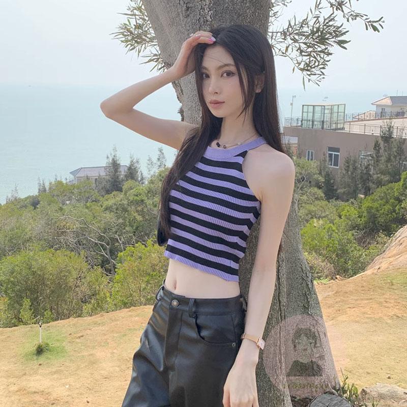 Áo Tank Top Không Tay Họa Tiết Sọc Cơ Bản Dành Cho Nữ