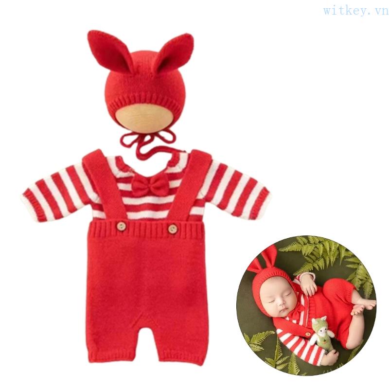 Bộ Trang Phục Màu Đỏ Hình Thỏ Xinh Xắn Dùng Chụp Ảnh Cho Bé Sơ Sinh 0-3 Tháng