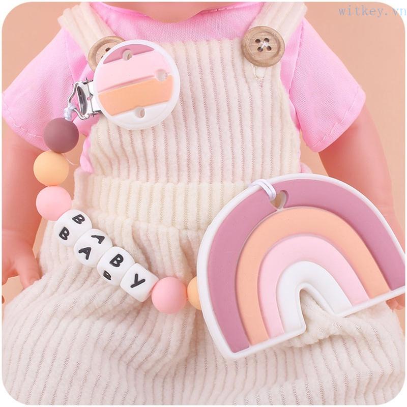 Giá Đỡ Núm Vú Giả Xỏ Hạt Silicon Màu Cầu Vồng Hoạt Hình Cho Bé Sơ Sinh