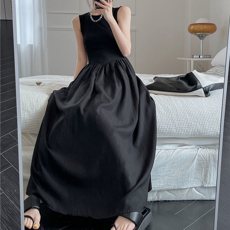 COZOK Đầm Xếp Ly Sát Nách Cổ Tròn Dáng Ôm Thời Trang Hàn Quốc