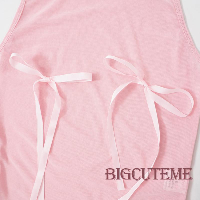 [] - Áo Lưới Không Tay Cổ Tròn Thắt Nơ Trang Trí Mùa Hè Màu Hồng Cho Nữ