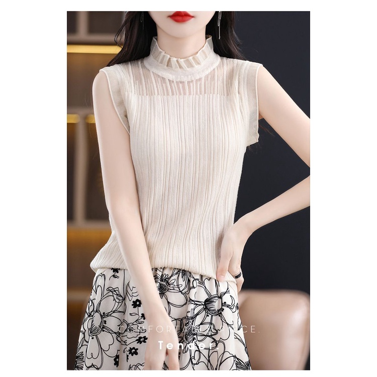 Áo Dệt Kim Sát Nách Phối Ren Trắng Cao Cấp Thời Trang Cho Nữ