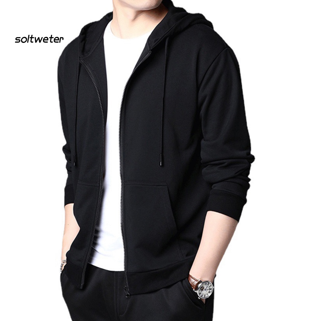 Áo Khoác Màu Trơn Mềm Mại Tay Dài Có Nón Và Túi Thời Trang Mùa Thu Cho Nam