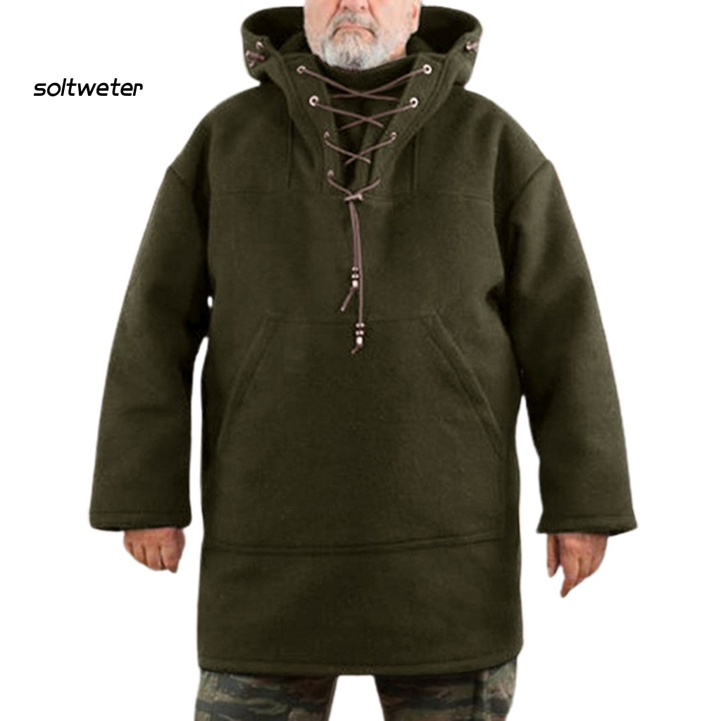 Áo Hoodie Len Màu Trơn Phối Túi Trước Dùng Hóa Trang Cho Nam