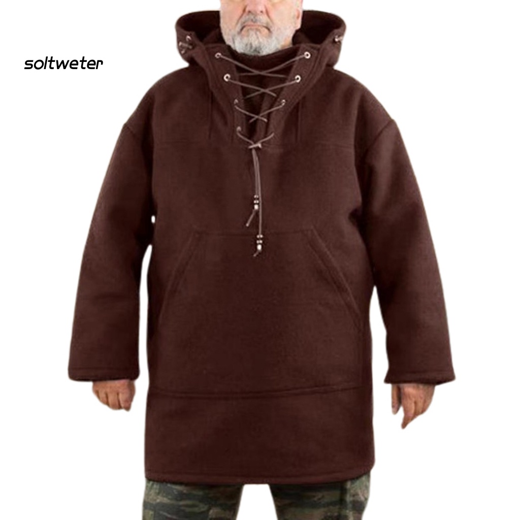 Áo Hoodie Len Màu Trơn Phối Túi Trước Dùng Hóa Trang Cho Nam