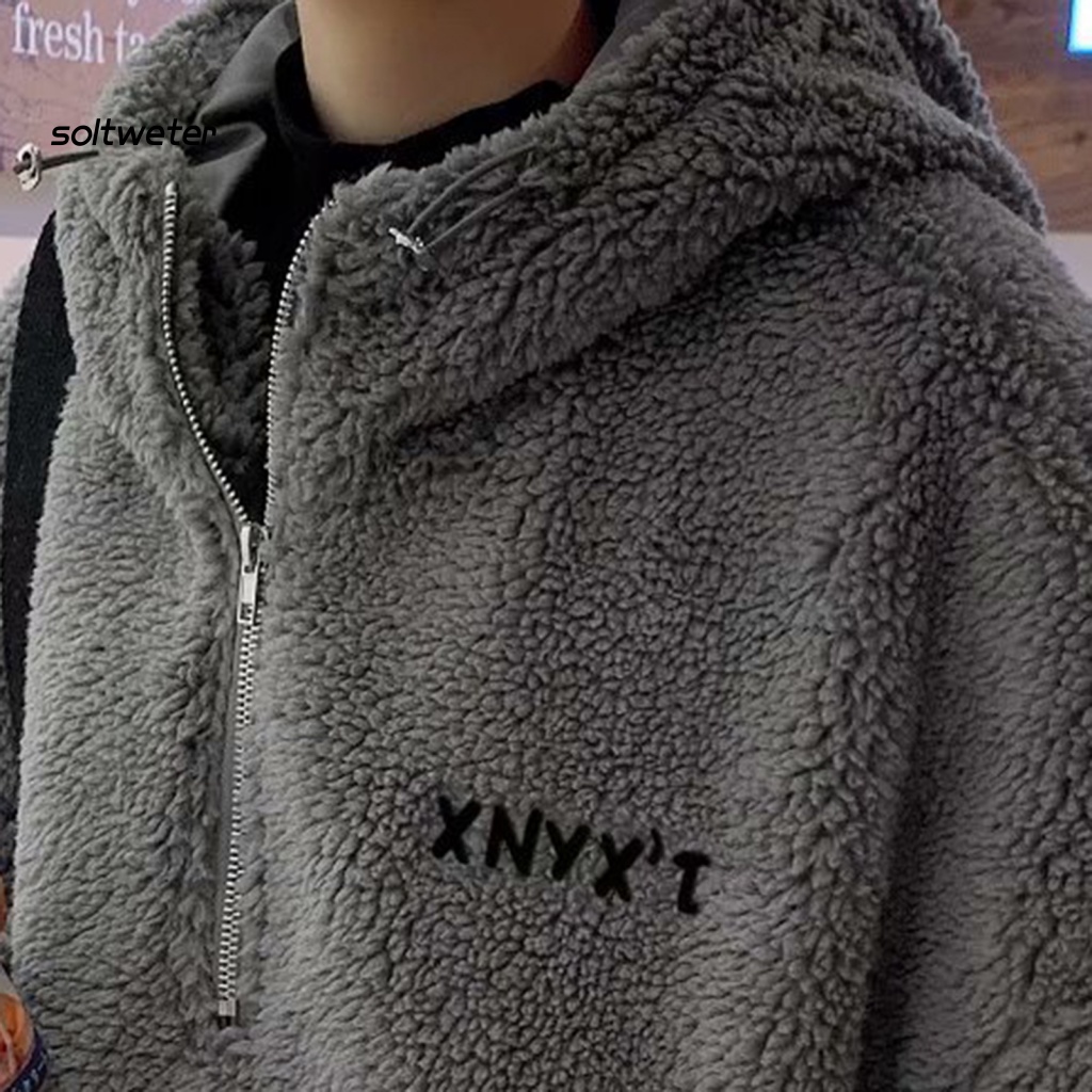 Áo Hoodie Tay Dài Vải Bông Dày Dặn Màu Sắc Đơn Giản Có Khóa Kéo Thời Trang Đường Phố Cho Nam