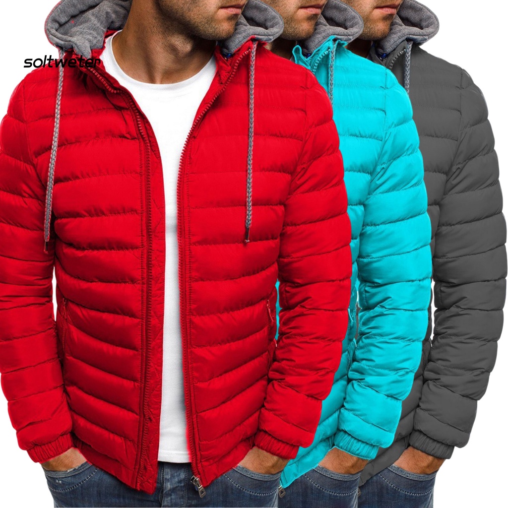 Áo Khoác Nam Tay Dài Có Nón Và Túi Màu Trơn Chống Lạnh Bằng Vải Cotton Dày Dặn